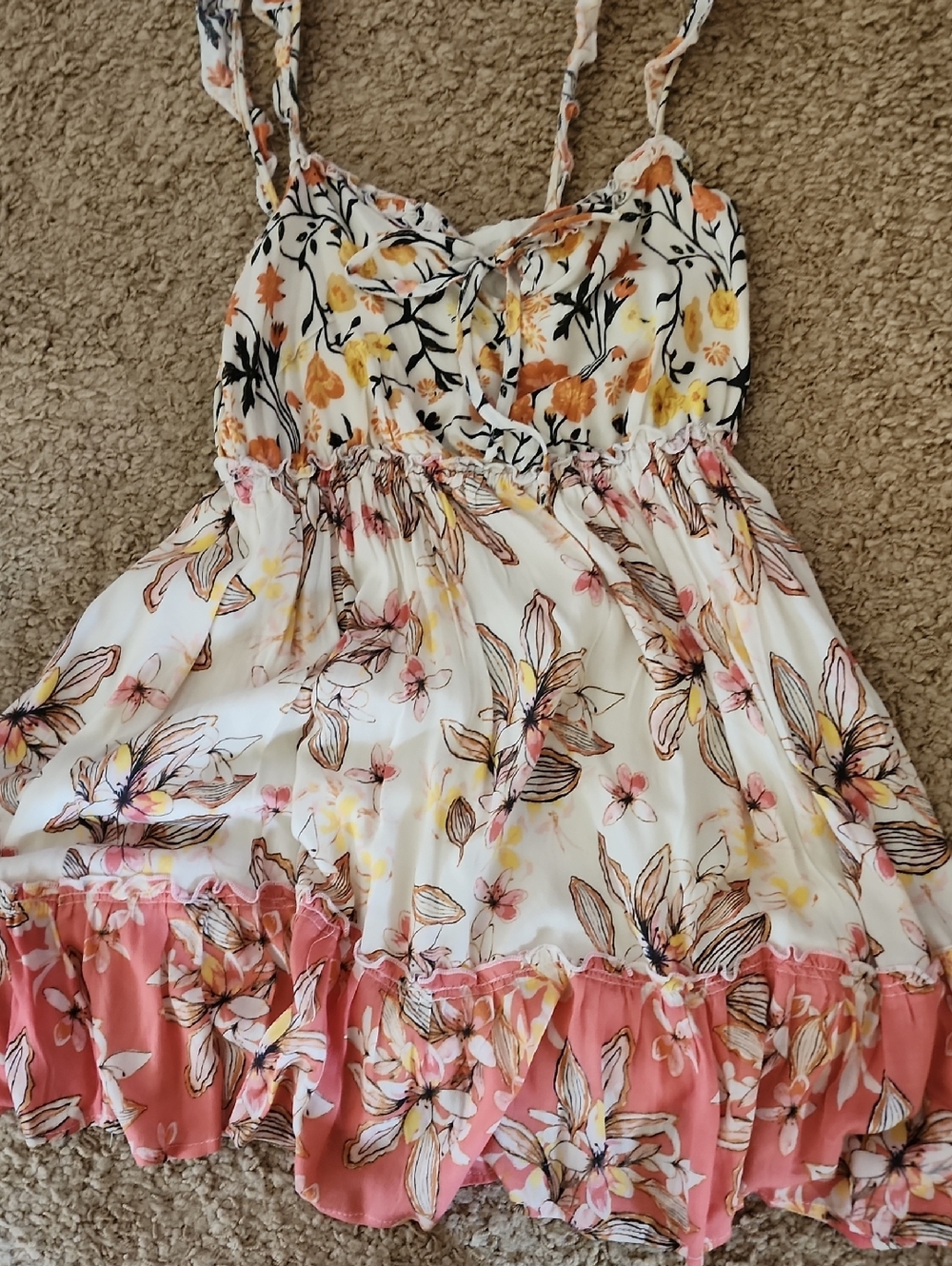 Floral Tiered Mini Dress in White and Pink
